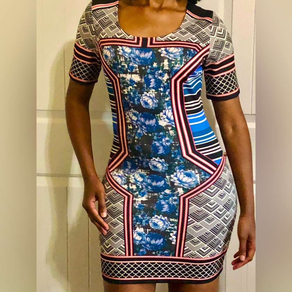 Mini dress stripes and patterns. Colorful shirt sleeve. Thick material for fall.
